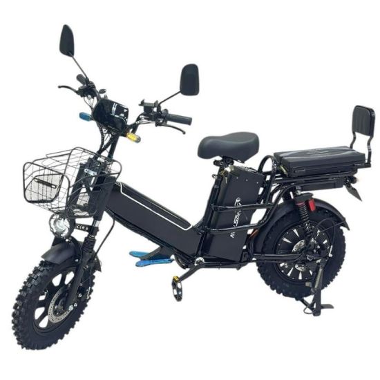 صورة دراجة كهربائية قوية بمقعدين سلة وبطارية احتياطية